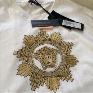 Versace Cream and Gold Embroidered Tee